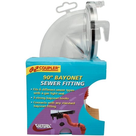 VALTERRA EZ COUPLER 90 DEGREES BAYONET SEWER FITTING, CLEAR, CARDED F02-3112CL